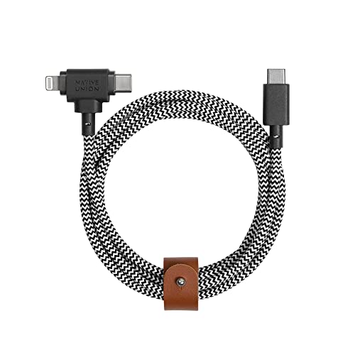 Native Union Belt Cable Duo – 1,5 m Universal-Ladekabel mit Ultra-Starkem Geflechtschlauch – Aus Recyceltem Material – 2-in-1 MFi-zertifizierte Stecker für Lightning- & Type-C-Geräte (Zebra) von Native Union