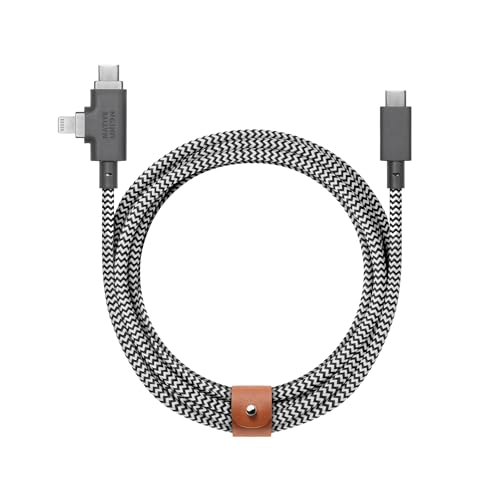 Native Union Belt Cable Duo Pro 240W-8ft Ultra-Starkes Geflochtenes Universalladekabel - Recycelten Materialien -2-in-1 MFi - zertifizierte Anschlüsse für Lightning-und Type-C-Geräte (Zebra) von Native Union