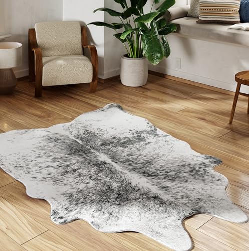 NativeSkins Teppich aus Rindsleder (1,32 x 1,72 m), Kreide- und Tafelgrau (mittel) – Teppich mit Kuhdruck und rutschfester Unterseite, Kuhfell-Teppich, Tierversteck-Teppiche für Wohnzimmer von NativeSkins