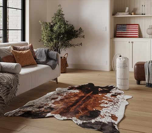 NativeSkins Teppich aus Rindslederimitat, Originalbraun (groß), 120 x 180 cm, dreilagige Unterstützung, ultraweicher Flor, handgeschnitten, Wildlederimitat, rutschfeste Unterseite, Westernteppich von NativeSkins