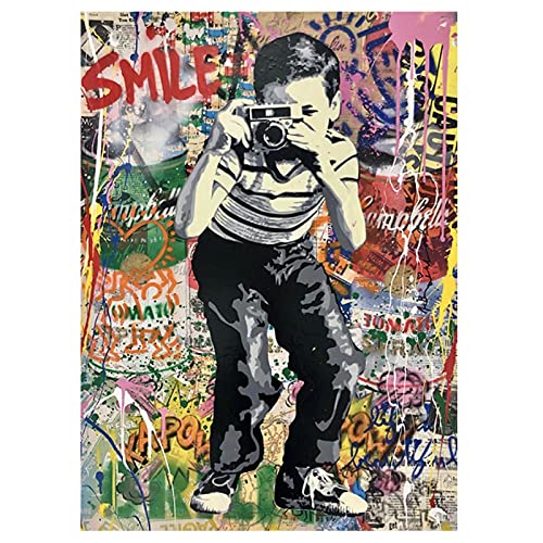 Nativeemie Poster Bilder Bunte Banksy Art Graffiti Fotografieren Junge Leinwand Malerei Wandkunst Poster Drucke Wandbilder Wohnzimmer Wandbild 70x100cm/27,6"x39.4" Rahmenlos von Nativeemie