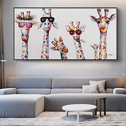 Pop Leinwand Graffiti Kunst Tier Leinwand Malerei Neugierige Giraffen Familie Poster Drucke Wandkunst Bild Wohnzimmer Wohnkultur 50x100cm / 19,7"x39,4 Rahmenlos von Nativeemie