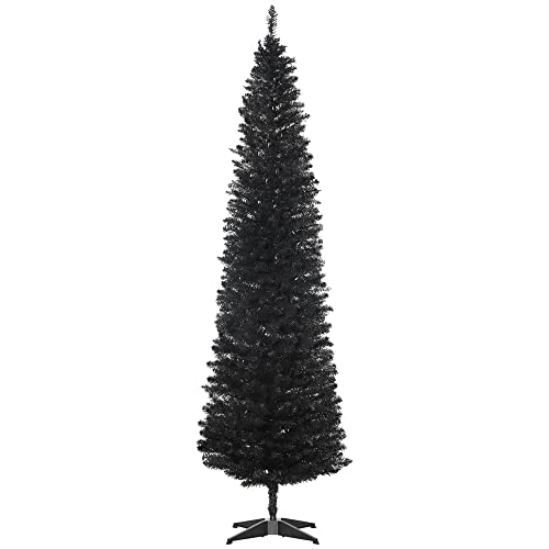 Natliedop Künstlicher Weihnachtsbaum in Bleistiftform, 2,1 m, schmaler Weihnachtsbaum mit 499 realistischen Zweigspitzen und Kunststoffständer, schwarz von Natliedop