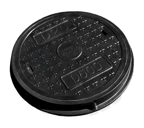 NATOTELA GFK Schachtabdeckung Rund mit Rahmen DN450/570 B125 Schachtdeckel für Kanal Ø450/570 Robust Kanaldeckel für Fussgängezonen Höfe Garten Häuser Höfe Gehwege Entwässerungsschacht Gartenschacht von Natotela
