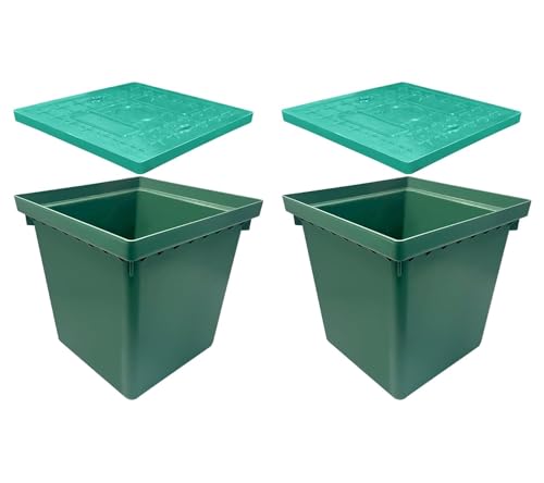 NATOTELA Kabelschacht HDPE 400x400x400mm 2er grün Bodeneinbaudose Sammelbox geeignet für Schwachstromschutz DIY Gewindeanschluss Kunststoffkabelschacht geeignet für Außenszenen wie Gärten Rasen Höfe von Natotela