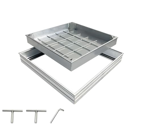 Natotela Schachtabdeckung Alu 400x400x55mm Aluminium Eingebettete Schachtdeckel mit Rahmen A15 Auspflasterbare Quadratische Kanaldeckel Unsichtbare Inspektionsdeckel für Innen- und Außen Szenen von Natotela