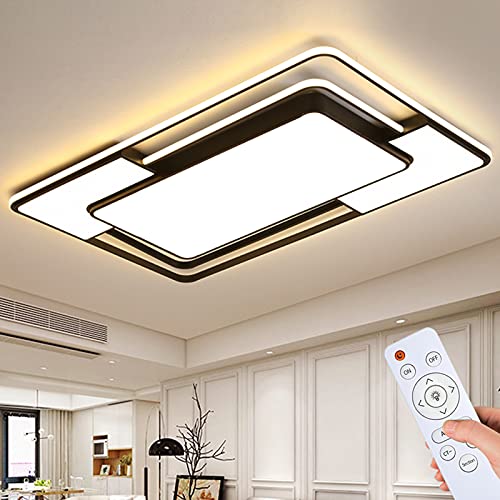 Natsen 150W LED Deckenleuchte Deckenlampe, dimmbar mit Fernbedienung, Moderne Lampe für Wohnzimmer Schlafzimmer Büro, Rechteckig Schwarz (900 * 600 * 60 mm) von Natsen