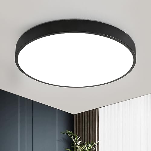 Natsen LED Deckenleuchte 24W ultraflache Deckenlampe Ø30x4cm, warmweiß 3000K, schwarz runde Leuchte für Wohnzimmer Schlafzimmer Arbeitszimmer Küche Diele Flur von Natsen