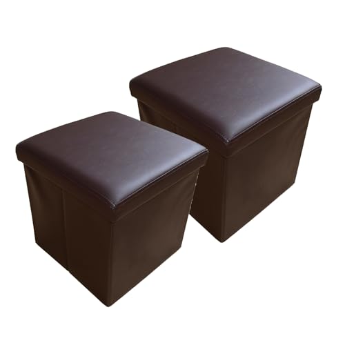 Natsen 2er Set Sitzwuerfel Kunstleder Sitzhocker Aufbewahrungsbox faltbar belastbar Brown 38 x 38 x 38 cm (B/H/T) von Natsen
