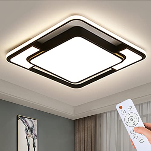 Natsen 90W LED Deckenleuchte Deckenlampe dimmbar mit Fernbedienung, Modern Lampe für Wohnzimmer Schlafzimmer Büro, Schwarz (42 * 42 * 6cm) von Natsen