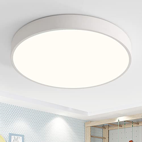 Natsen Deckenlampe 24W LED Deckenleuchte Rund Flach Küchenlampe Wohnzimmerlampe Flurlampe,Warmweiß 3000K, 1920Lumen, Ultraslim Leuchte für Schlafzimmer Wohnzimmer Büro Diele Flur, Weiß (30 x 30 x 4cm) von Natsen