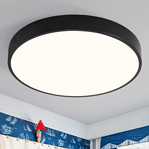 Natsen Deckenlampe 48W LED Deckenleuchte Rund Küchenlampe Wohnzimmerlampe Flurlampe,Warmweiß 3000K, Ultraslim Leuchte für Schlafzimmer Wohnzimmer Büro, Schwarz 50 x 50 x 4cm von Natsen