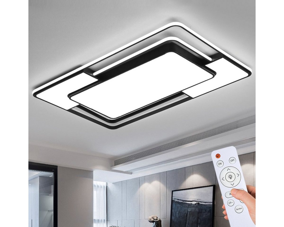 Natsen Deckenleuchte lampe LED Deckenlampe, 150W Warmweiß bis Kaltweiß 3000K-6000K, LED fest integriert, dimmbar mit Fernbedienung, Rechteck für Schlafzimmer Wohnzimmer Esszimmer Küche 90x60x6 cm von Natsen