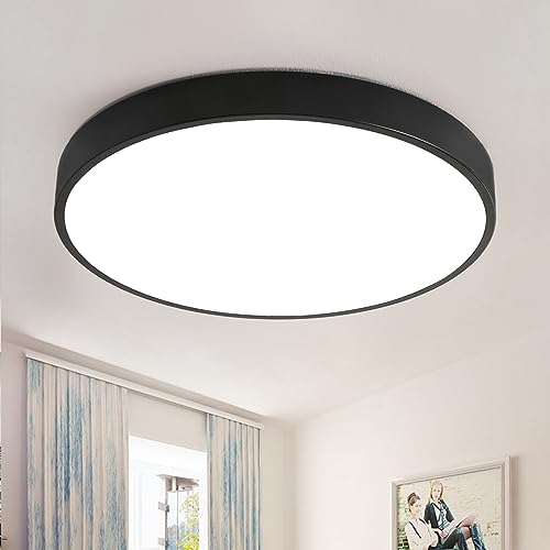 Natsen LED Deckenlampe Deckenleuchte 24W Warmweiß 3000K Ultraslim Ø30x4cm (Schwarz), für Wohnzimmer Schlafzimmer Küche Büro Diele Flur von Natsen