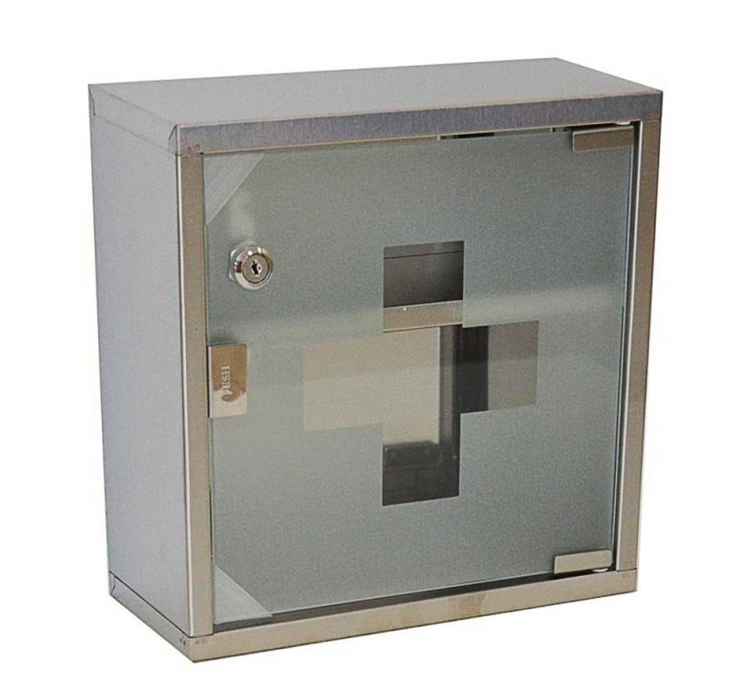 Natsen Medizinschrank abschließbare Arzneischrank Erste Hilfe Schrank aus Edelstahl,mit 2 Schlüsseln, Silber, 2 Fächer (30ⅹ30ⅹ12 cm) von Natsen