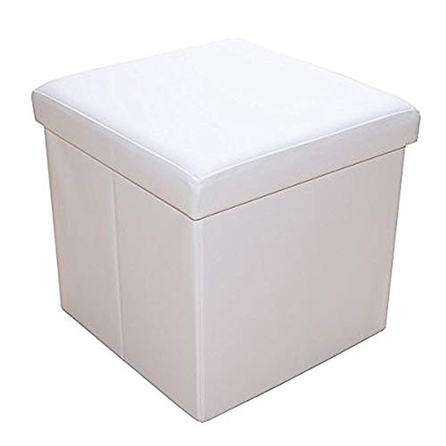 Natsen Sitzhocker Sitzwürfel Faltbare Sitzbank Aufbewahrungsbox mit Stauraum, Kunstleder 38 x 38 x 38 cm (Weiß) von Natsen