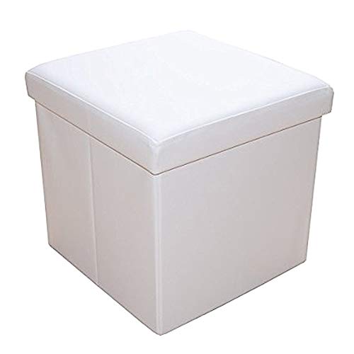 Natsen Sitzhocker mit Stauraum, 38 x 38 x 38 cm, faltbar Sitzwürfel aus Kunstleder, Sitzbank Fußhocker Fußablage Aufbewahrungsbox, White von Natsen