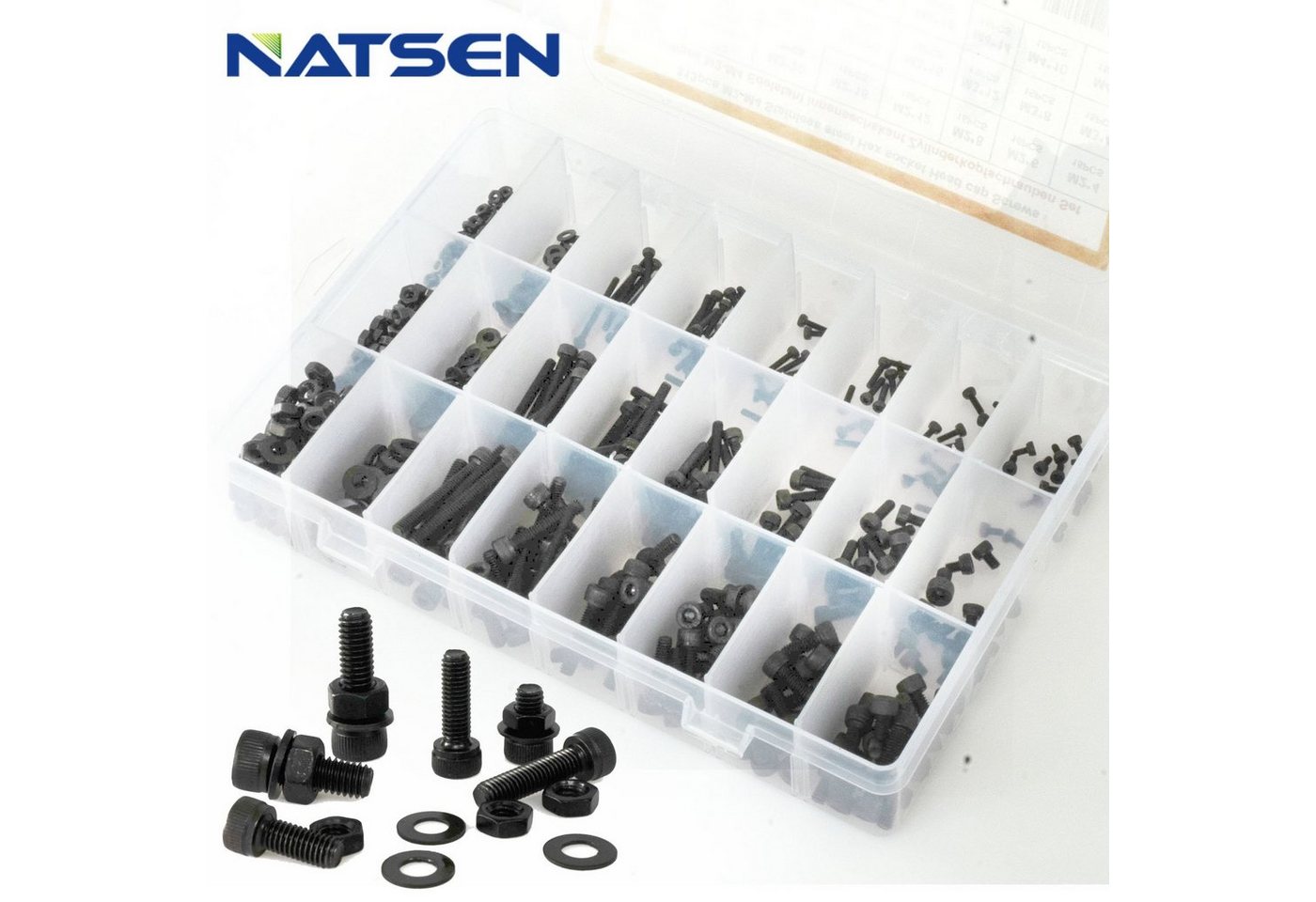 Natsen Schrauben-Set, (813 St), 813pcs Innensechskant Zylinderschrauben M2 M3 M4 Kohlenstoffstahl Schrauben Muttern Sortiment Set, Schwarz von Natsen