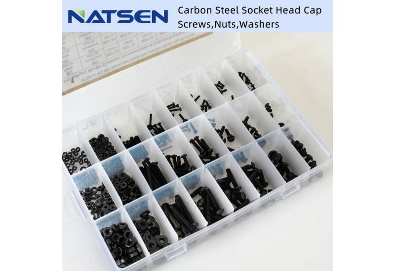 Natsen Schrauben-Set M2 M3 M4 Innensechskant Schrauben Set, (813 St), Kohlenstoffstahl Linsenkopfschrauben Set, Schwarz von Natsen