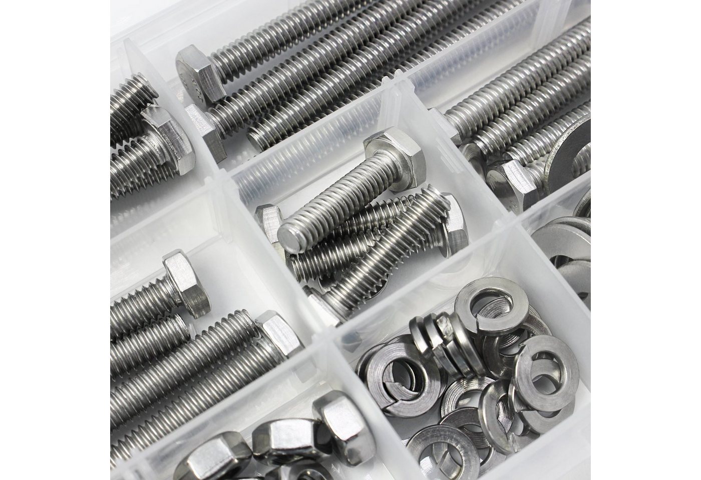 Natsen Schrauben-Set Sechskantschrauben 304 Edelstahl, (1/4-20X1-1/2-3, 100pcs), mit Muttern Unterlegscheiben Federringe Sortiment Kit von Natsen