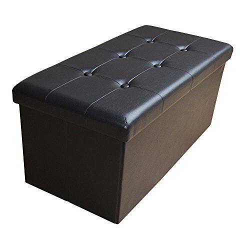 Natsen Sitzbank mit Stauraum Sitzhocker aus Kunstleder, Faltbare Fußbank Sitztruhe, belastbar bis 300kg, 76 * 38 * 38cm,Black von Natsen