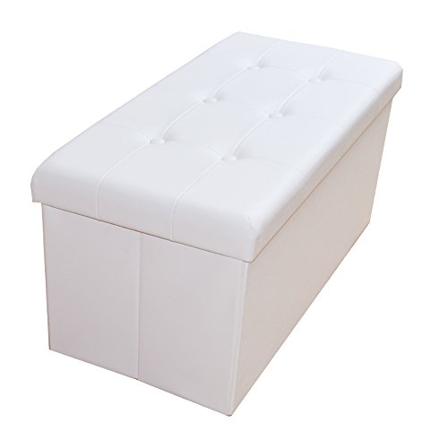 Natsen Sitzbank mit Stauraum Sitzhocker aus Kunstleder, Faltbare Fußbank Sitztruhe, belastbar bis 300kg, 76 * 38 * 38cm,White von Natsen