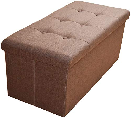 Natsen Sitzbank mit Stauraum Leinen Sitzhocker, Faltbare Fußbank Sitztruhe, belastbar bis 300kg, 76 * 38 * 38cm,Dark Brown von Natsen
