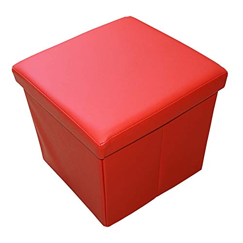 Natsen Sitzhocker mit Stauraum, 38 x 38 x 38 cm, faltbar Sitzwürfel aus Kunstleder, Sitzbank Fußhocker Fußablage Aufbewahrungsbox, Red von Natsen