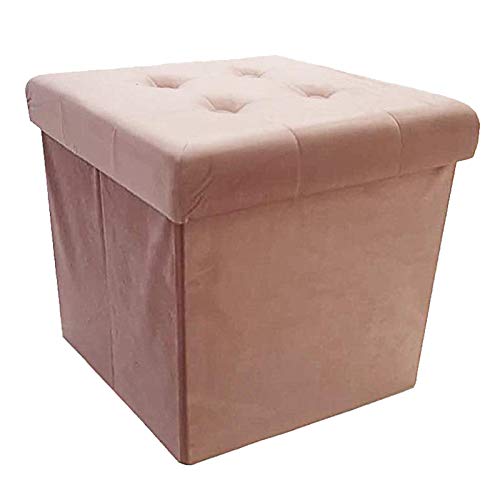 Natsen Sitzhocker mit Stauraum, 38 x 38 x 38 cm, faltbar Sitzwürfel aus Samt, Sitzbank Fußhocker Fußablage Aufbewahrungsbox, Pink von Natsen