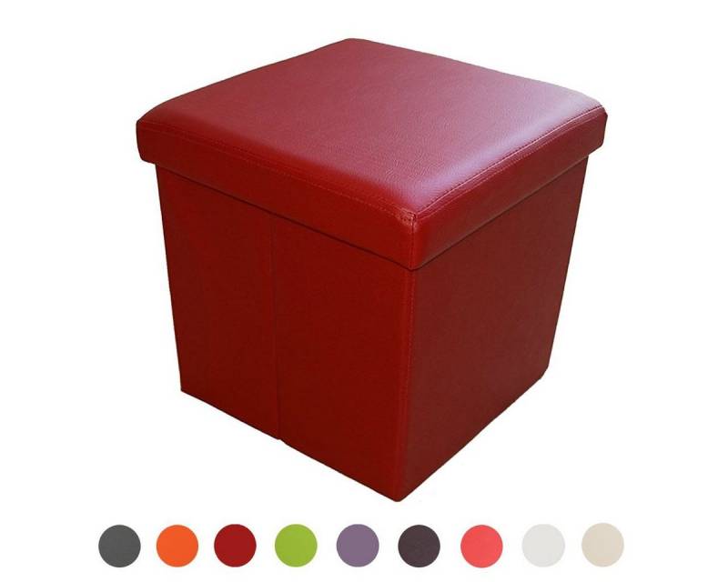Natsen Sitzhocker mit Stauraum faltbare Sitzwürfel (Sitztruhe aus Kunstleder, 38 x 38 x 38 cm, 3R-Rot), gepolstert Sitzbank Fußhocker für Wohnzimmer Schlafzimmer von Natsen