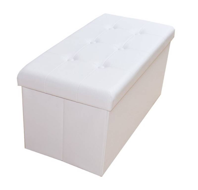 Natsen Sitzhocker Sitzbank mit Stauraum faltbare Füßbank (Sitztruhe aus Kunstleder, 76 x 38 x 38 cm Weiß), gepolstert Sitzbank Fußhocker, für Wohnzimmer Schlafzimmer von Natsen