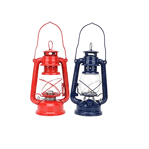 2 Stück Camping Kerosene Lampe Vintage Öl Laternen tragbar Retro Licht für Picknick Home Garden Outdoor Party Yard Patio Hiking (Rot+Blau) von Natudeco