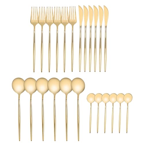 24-teiliges Besteckset aus Gold und Silber, Goldbesteck, Premium-Edelstahlbesteck, langlebiges Besteckset für Zuhause, Küche, Party, Hochzeit, Abendessen von Natudeco