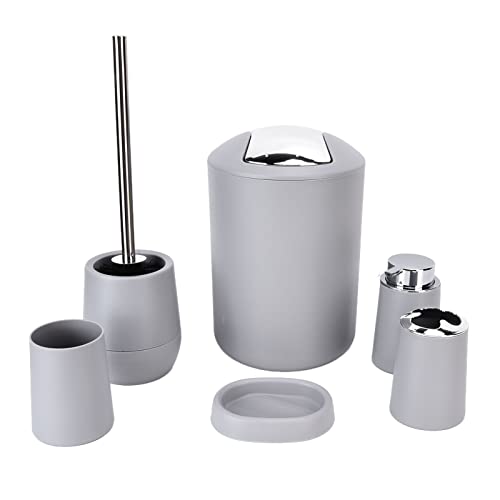 6-teiliges Badezimmer-Accessoires-Set, Badausstattung Sets,Bad-Toilettenbürsten-Set, Seifenspender, Abfalleimer, Zahnbürstenhalter, Seifenablage, Mundwasserbecher für Einzugsgeschenk(Grau) von Natudeco