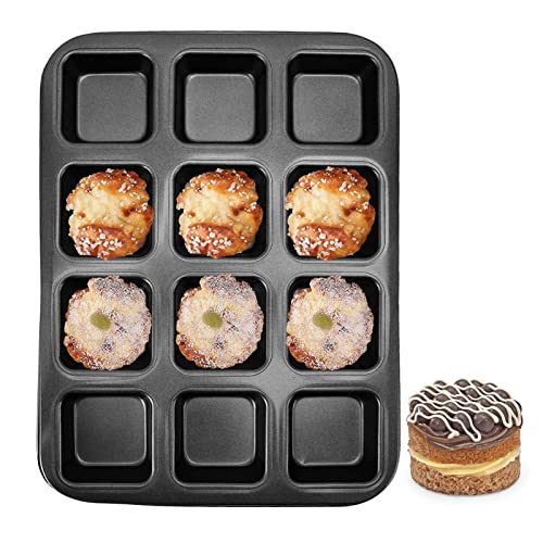 Brownie-Backform, 12 quadratische Mulden, Mini-Kuchen, Antihaft-Kohlenstoffstahl, Muffin-Backformen, Cupcake-Brotteiler, Mini-Laib-Backformen zum Backen im Ofen(Schwarz) von Natudeco