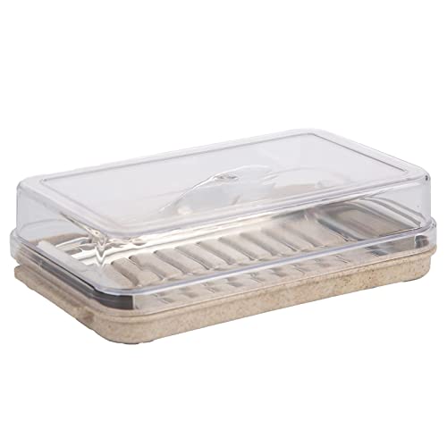 Natudeco Butterbox Butterschneider Behälter Edelstahl Butterschneider Käse Aufbewahrungsbox Käseschale Küchenbedarf mit transparentem Deckel Butterbehälter Halter Aufbewahrung für die Küche(Braun) von Natudeco