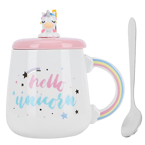 Natudeco Einhorn-Becher, Tasse, Milchbecher, Kaffeetasse, Tier-Reisebecher, Niedliche Cappuccino-Tasse Mit Deckel Und Löffel, Trinkzubehör Für Zuhause Und Büro(Einhorn magisch) von Natudeco