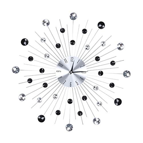 Natudeco 3D-Kristall-Wanduhr, Funkelnde Bling-Diamanten, Silberfarbene Wanduhr Wanddekoration 50×50cm Dekorative Wanduhr für Wohnzimmer, Schlafzimmer, Büro(Silber und Schwarz) von Natudeco