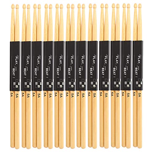 Natudeco 12 Paar Drumsticks aus Ahornholz, 5a-Drumsticks, Holz-Drumstick, Professionell, Langlebig, Vielseitig, Bequem, Für Snare-Drums, Übungstrommeln von Natudeco