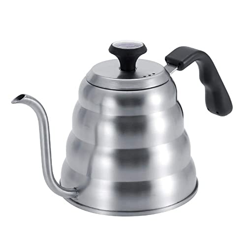 Natudeco 1200ml Schwanenhals Kaffeekanne Teekanne Wasserkocher Schwanenhals Kaffeekanne Edelstahl mit Thermometer Gooseneck Kettle Induktion für Teezubereitung Kaffeeliebhaber von Natudeco