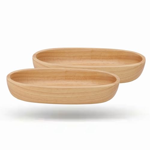 Natudeco 2Stück Ovales Holztablett Mini-Serviertablett Natürliches Desserttablett Gummiholz ​​Einfaches schönes Gebäck Obst Ovaler Holzteller Teller Schüssel Ovaler Holzteller für Sushi Snack Käse von Natudeco