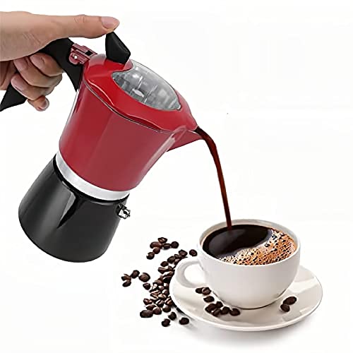 Natudeco 300ml Kaffeekanne Kaffeemaschine auf dem Herd,Espresso-Kocher Espressomaschine Italienische Kaffeemaschine Tragbares Aluminium mit transparentem Deckel für Freizeitbereiche(rot schwarz) von Natudeco