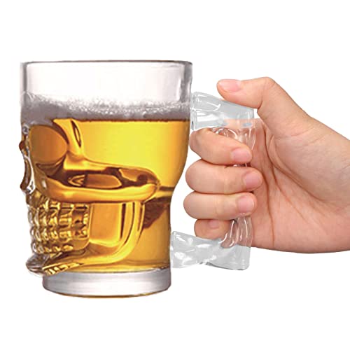 Natudeco 500ml Bierglas Bierkrug Whiskey Cup Schädel Bierkrug Hoher Borosilikatglas Wasserbecher Glasbecher Whiskeygläse für Haushaltsparty Geburtstagsgeschenke KTV Bar Männer Persönliches Geschenk von Natudeco