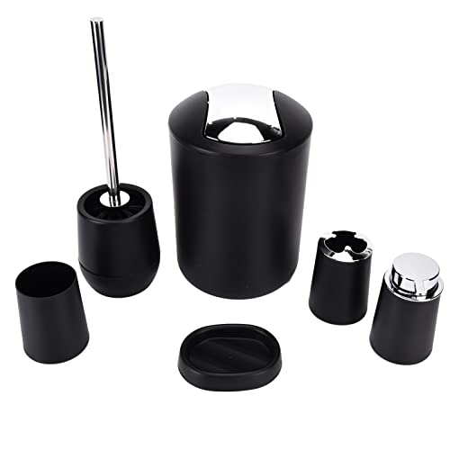 6-teiliges Badezimmer-Accessoires-Set, Bad-Toilettenbürsten-Set, Badezimmer Organizer Set,Seifenspender, Abfalleimer, Zahnbürstenhalter, Seifenablage, Mundwasserbecher für Einzugsgeschenk Schwarz von Natudeco