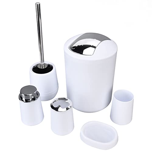 6-teiliges Badezimmer-Accessoires-Set, Badausstattung Sets,Bad-Toilettenbürsten-Set, Seifenspender, Abfalleimer, Zahnbürstenhalter, Seifenablage, Mundwasserbecher für Einzugsgeschenk(Weiß) von Natudeco