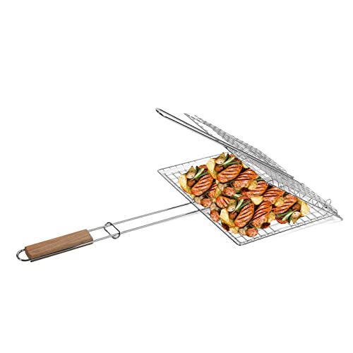 BBQ-Korb, BBQ-Edelstahl-Mehrzweck-Grillkorb Outdoor-Grill-Fischkorb mit Griff, geeignet für Fleisch, Fisch, Garnelen, Gemüse von Natudeco