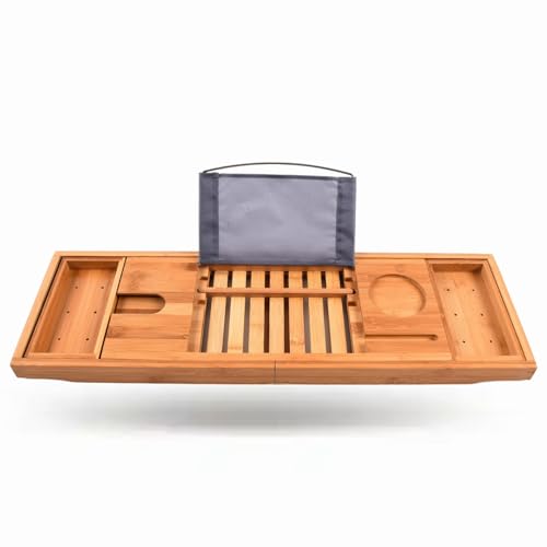 Badewannenablage, Badewannenablage, Caddy, Badewannentisch, Einziehbares Badewannenregal, Wasserdicht über Der Badewannenablage Mit Weinglashalter Und Buchhalter Für Badezimmer, Spa Badewannenablage, Badewannenablage, Caddy, Badewannentisch, Einziehbares Badewannenregal, Wasserdicht über Der Badewannenablage Mit Weinglashalter Und Buchhalter Für Badezimmer, Spa von Natudeco