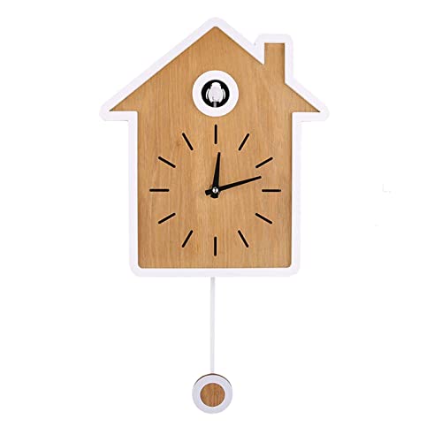 Natudeco Kuckucks-Wanduhr Moderne kreative Pendeluhren Einfache Holz-Hängeuhr mit natürlichen Vogelstimmen oder Kuckucksruf Heimdekoration für Wohnzimmer(01) von Natudeco