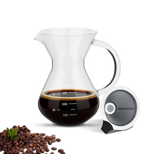 Natudeco Pour-Over-Kaffeemaschine, Pour-Over-Kaffeemaschine mit Filter Glasfilterkaffeemaschine Filterkanne mit Skala Geeignet für den Heimgebrauch im Büro von Natudeco