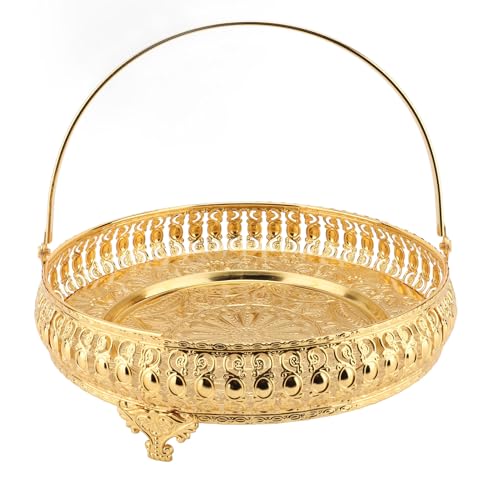 Natudeco Round Obst Tablett exquisites Retro -Tee -Servierschalen Dekorative Legierung Dessert Teller eleganter Schüssel mit Griff für Partybars von Natudeco